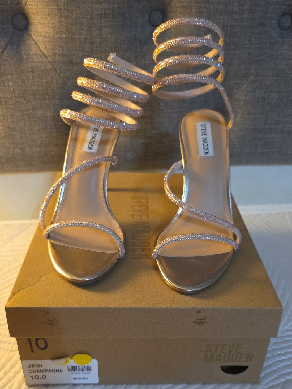 Steve Madden Champagne Spiral-Strap Heels